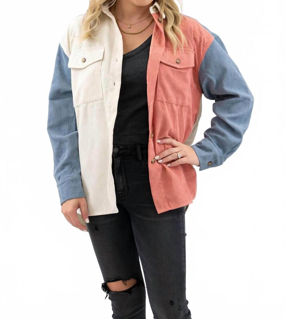 NEW SHE + SKY women's colorblock corduroy jacket in multicolor